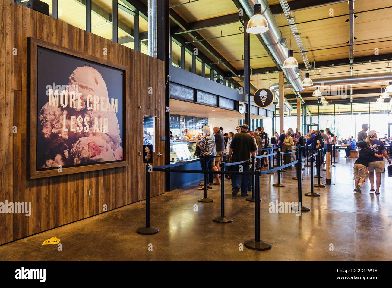 Tillamook, Oregon, USA June 28, 2019 Visitors line at the ice cream cafe in the Tillamook