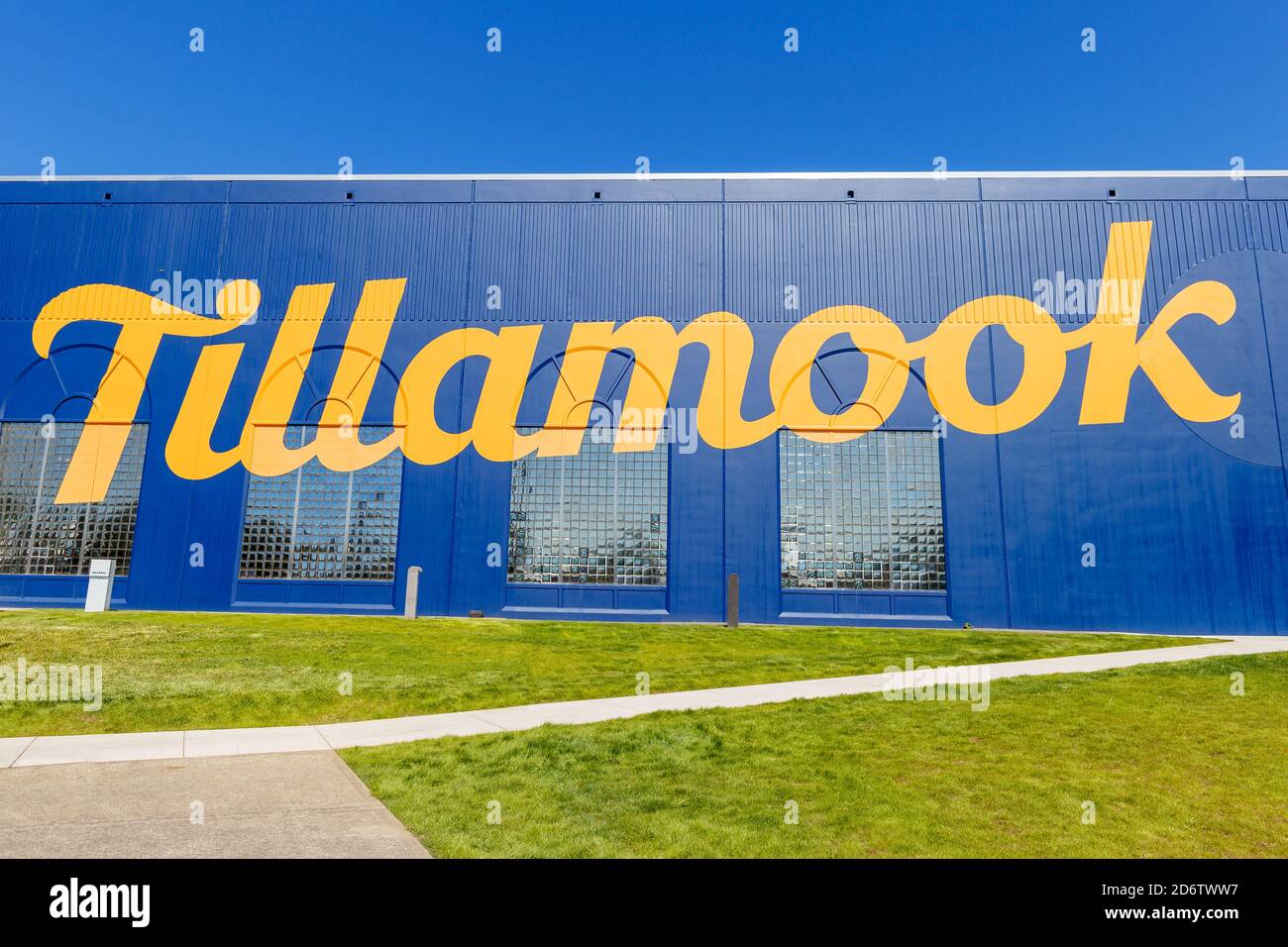 Tillamook, Oregon, USA - June 28, 2019: Tillamook Trademark on Cheese Factory building on central Oregon coast, USA Stock Photo