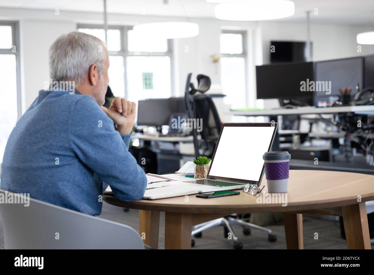 Senior businessman using laptop at modern office Stock Photo