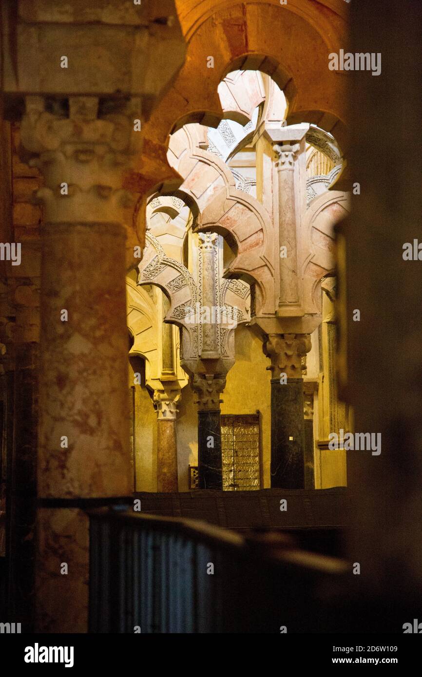 Mozarabic arches with ornate capitals Stock Photo