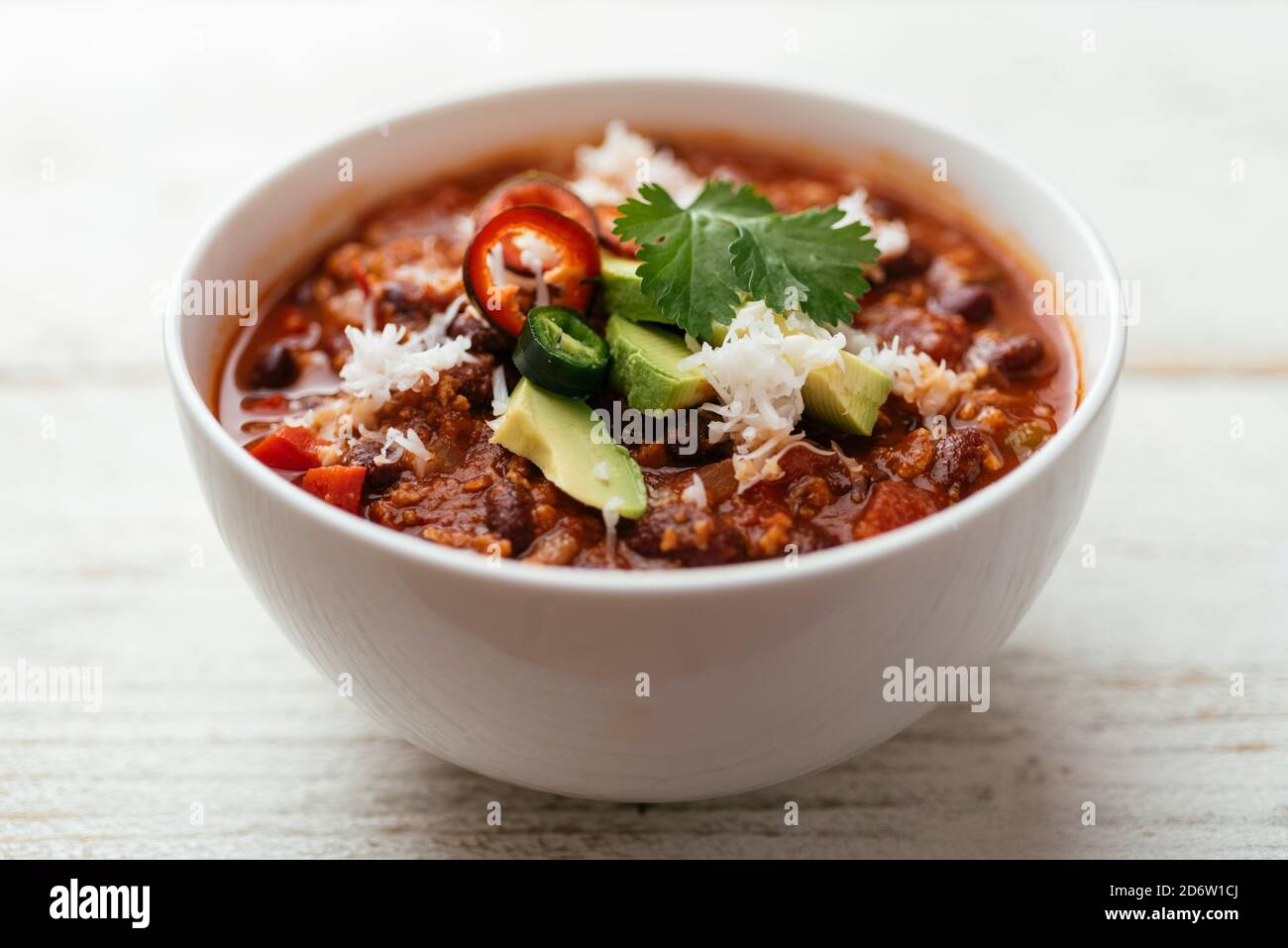 Bowl with a vegan chili with TVP granules Stock Photo