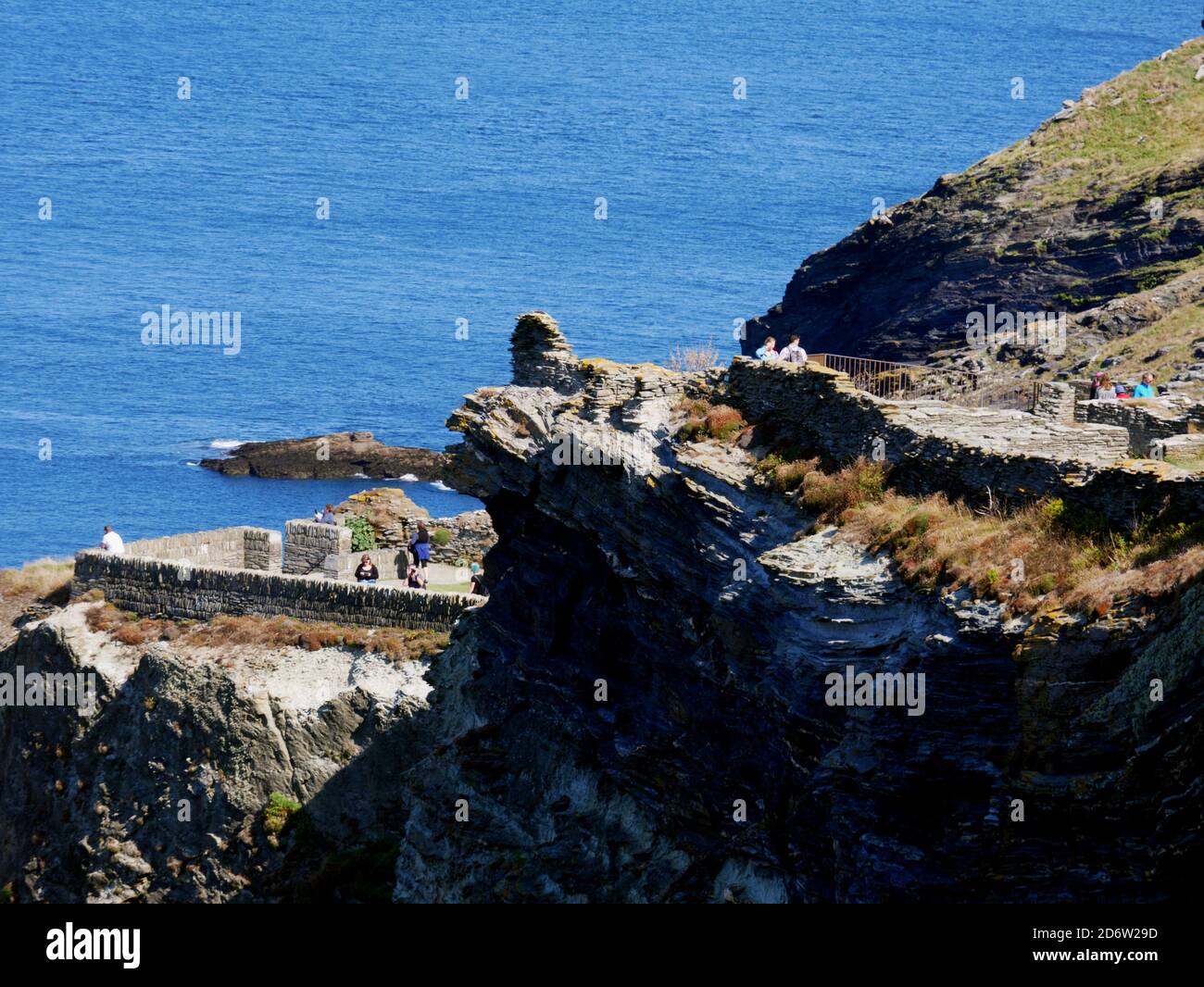 Remains of curtain walls, Tintagel Castle, Cornwall. Stock Photo
