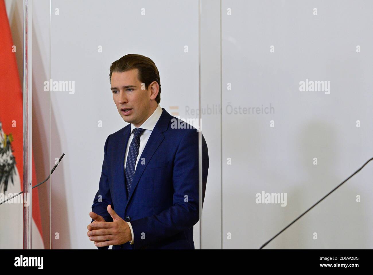 Vienna, Austria. 19th Oct, 2020. Press conference with Chancellor Sebastian Kurz (New Austrian People's Party) after a video conference with the Austrian provincial governors Stock Photo