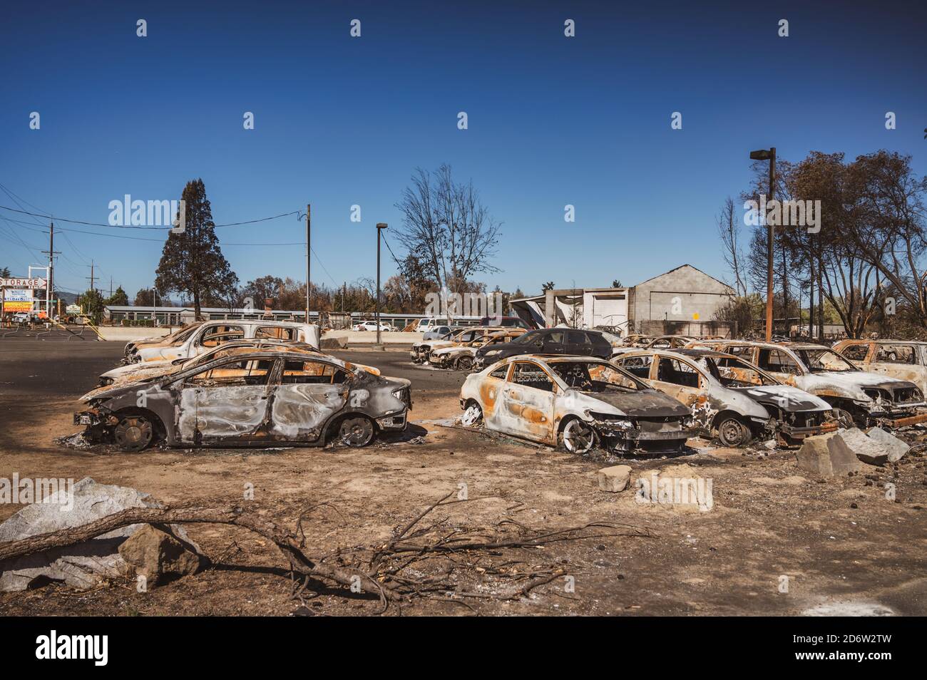 Burnt cars in Phoenix Oregon after the devastating Almeda fire Stock Photo