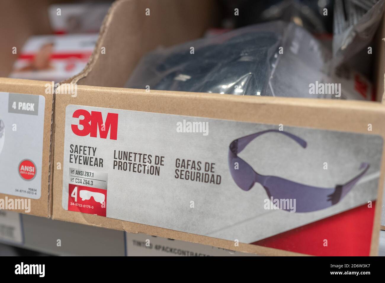 Close-up of 3M brand safety goggles, Dublin, California, September 12, 2020. () Stock Photo