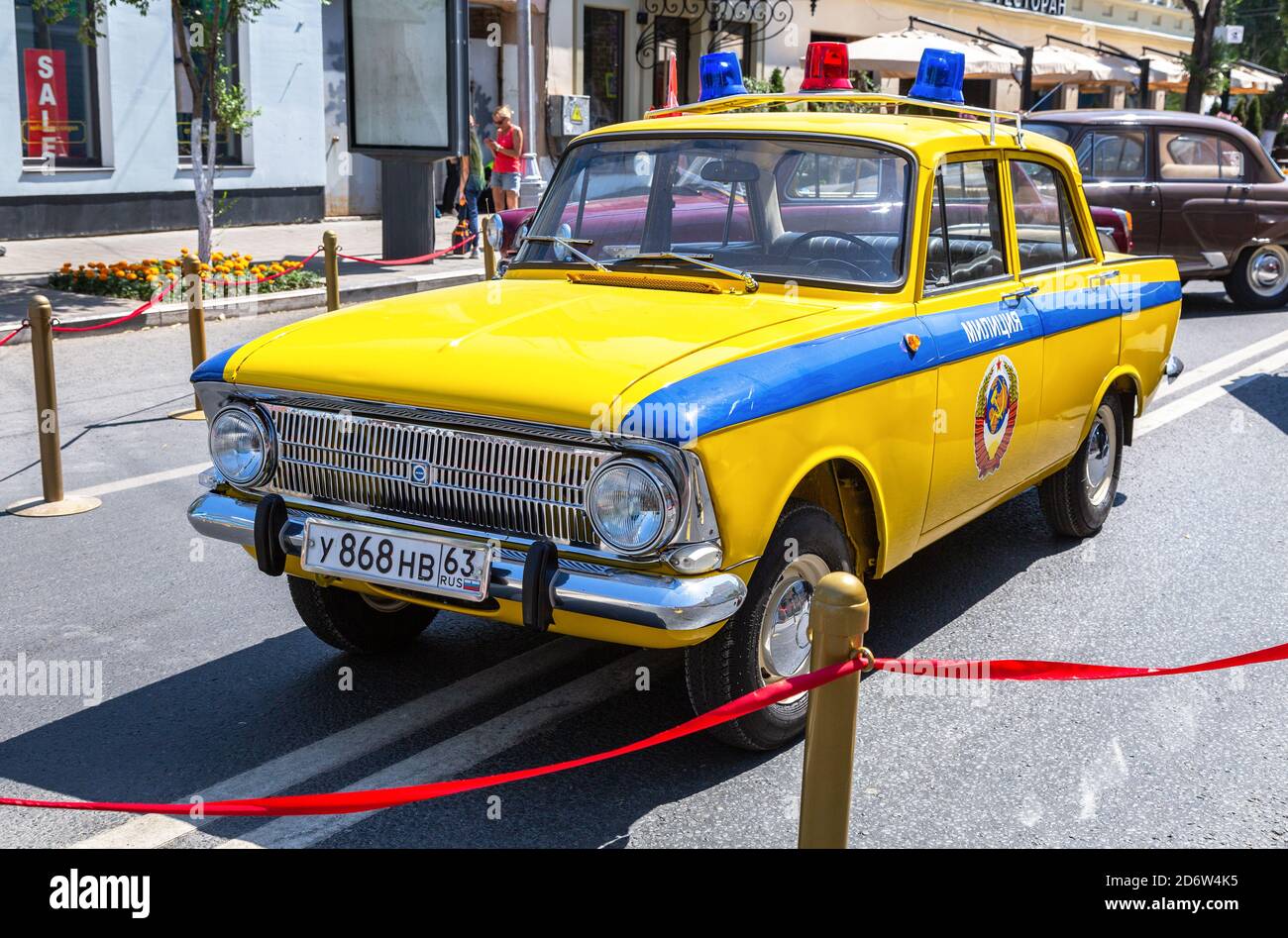 Samara, Russia - June 12, 2019: Vintage Soviet police automobile Moskvich 412 parked up at the city street Stock Photo