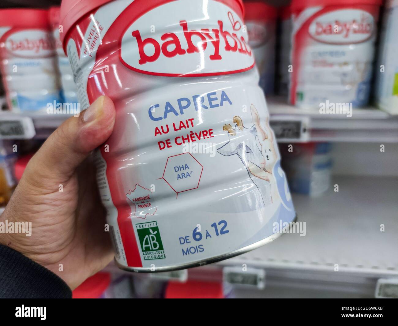 Puilboreau France October 14 A Consumer Chooses A Box Of Babybio Brand Baby Milk From The Baby Food Section Of A Supermarket Stock Photo Alamy