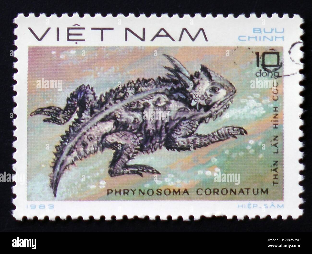 MOSCOW, RUSSIA - FEBRUARY 12, 2017: A Stamp printed in VIETNAM shows the image of a Coast Horned Lizard with the description 'Phrynosoma coronatum' fr Stock Photo