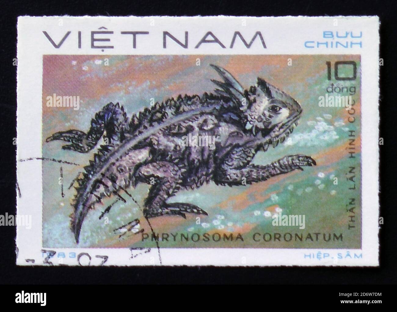 MOSCOW, RUSSIA - FEBRUARY 12, 2017: A Stamp printed in VIETNAM shows the image of a Coast Horned Lizard with the description 'Phrynosoma coronatum' fr Stock Photo