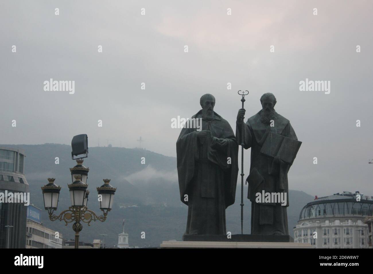 Monument of Saints Cyril and Methodius in Skopje city in North Macedonia Stock Photo