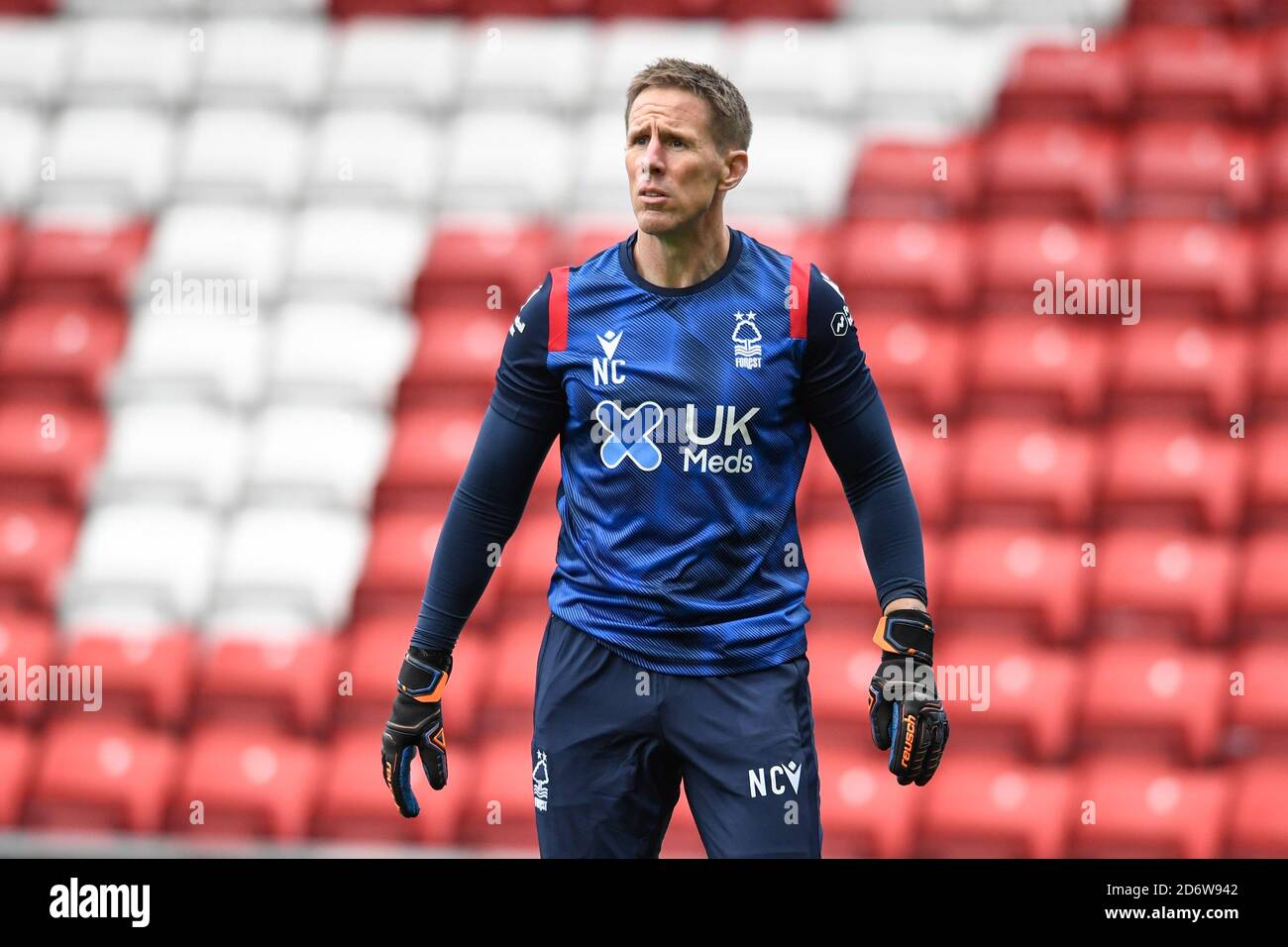 Nick Colgan goalkeeper coach of Nottingham Forest leads the warm up Stock Photo