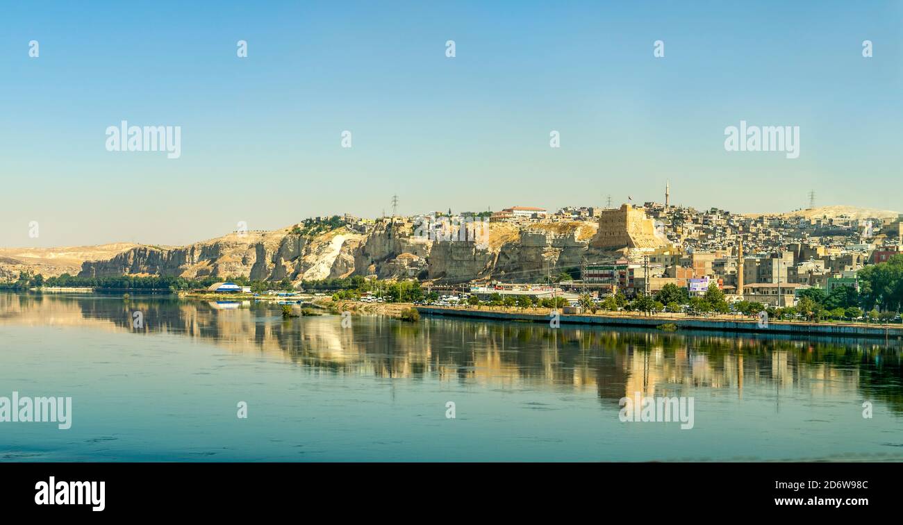 Birecik, Sanliurfa/ Turkey- September 15 2020:   Panoramic Birecik city view with Firat river. Stock Photo