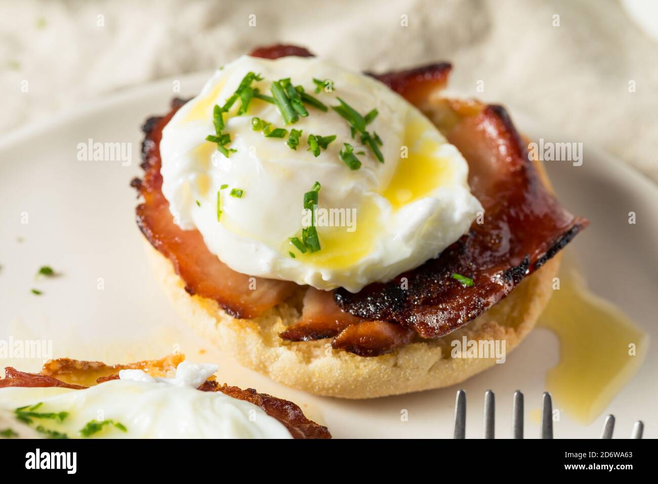 Warm Homemade Eggs Benedict with Ham and Hollandaise Stock Photo Alamy