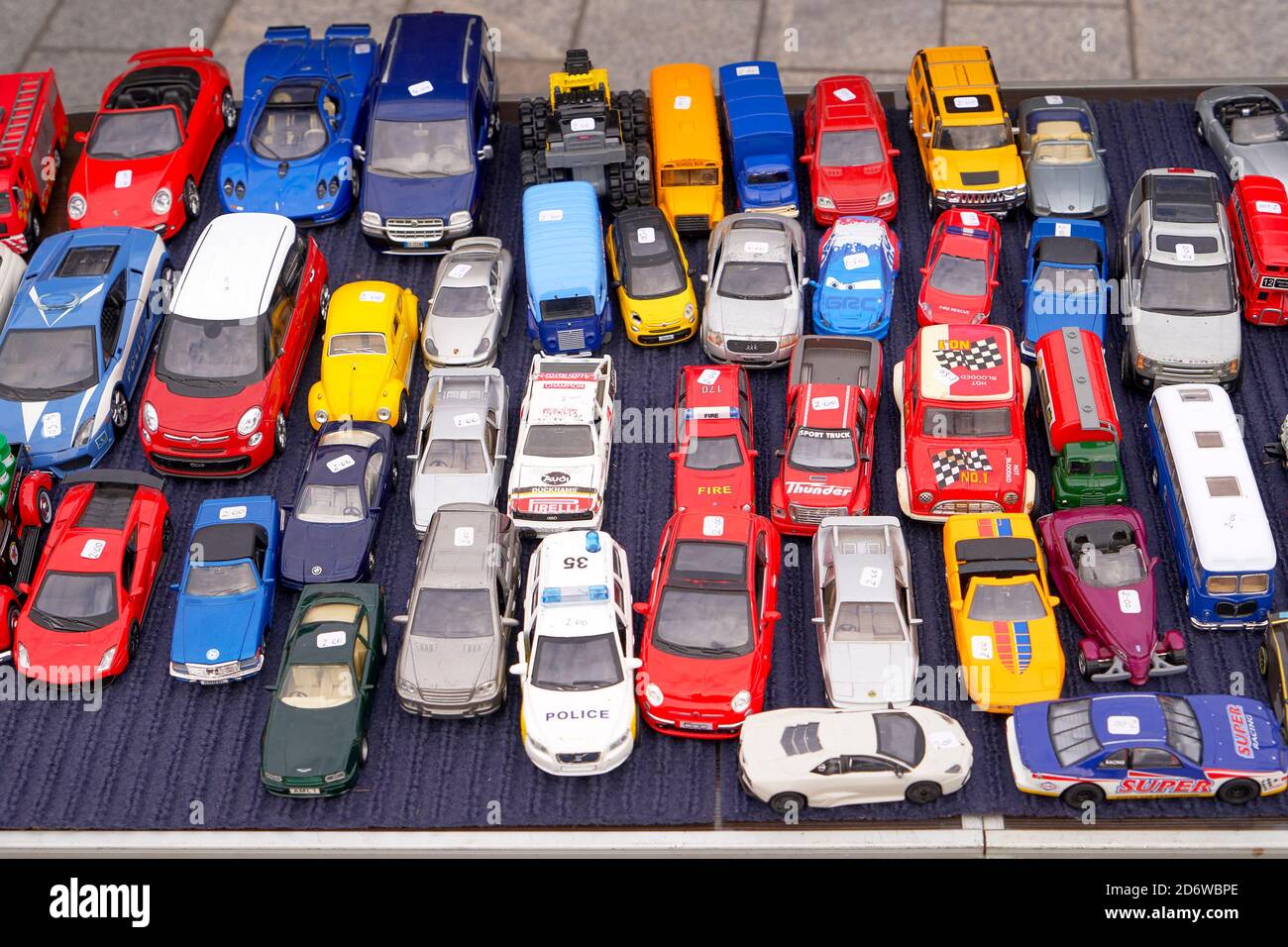 Used second hand scale model toy cars for sale at a car boot sale Stock Photo