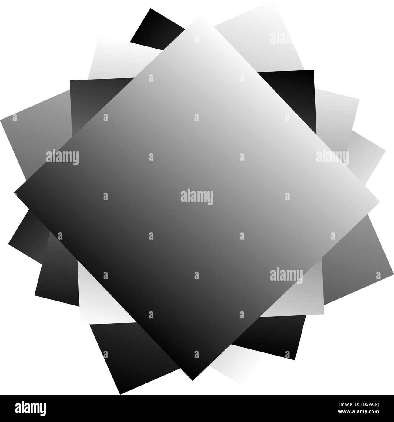 Randxom rotated overlap chaotic Squares vector illustration. Squares spiral stack Stock Vector