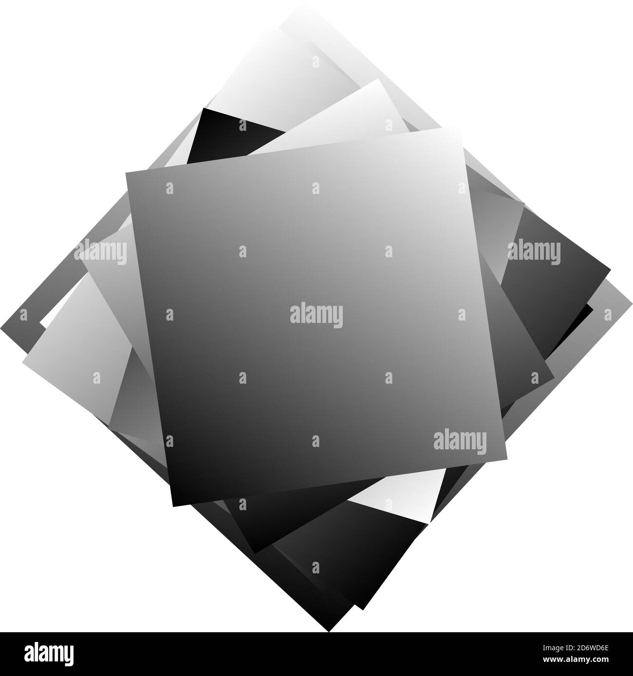 Randxom rotated overlap chaotic Squares vector illustration. Squares spiral stack Stock Vector