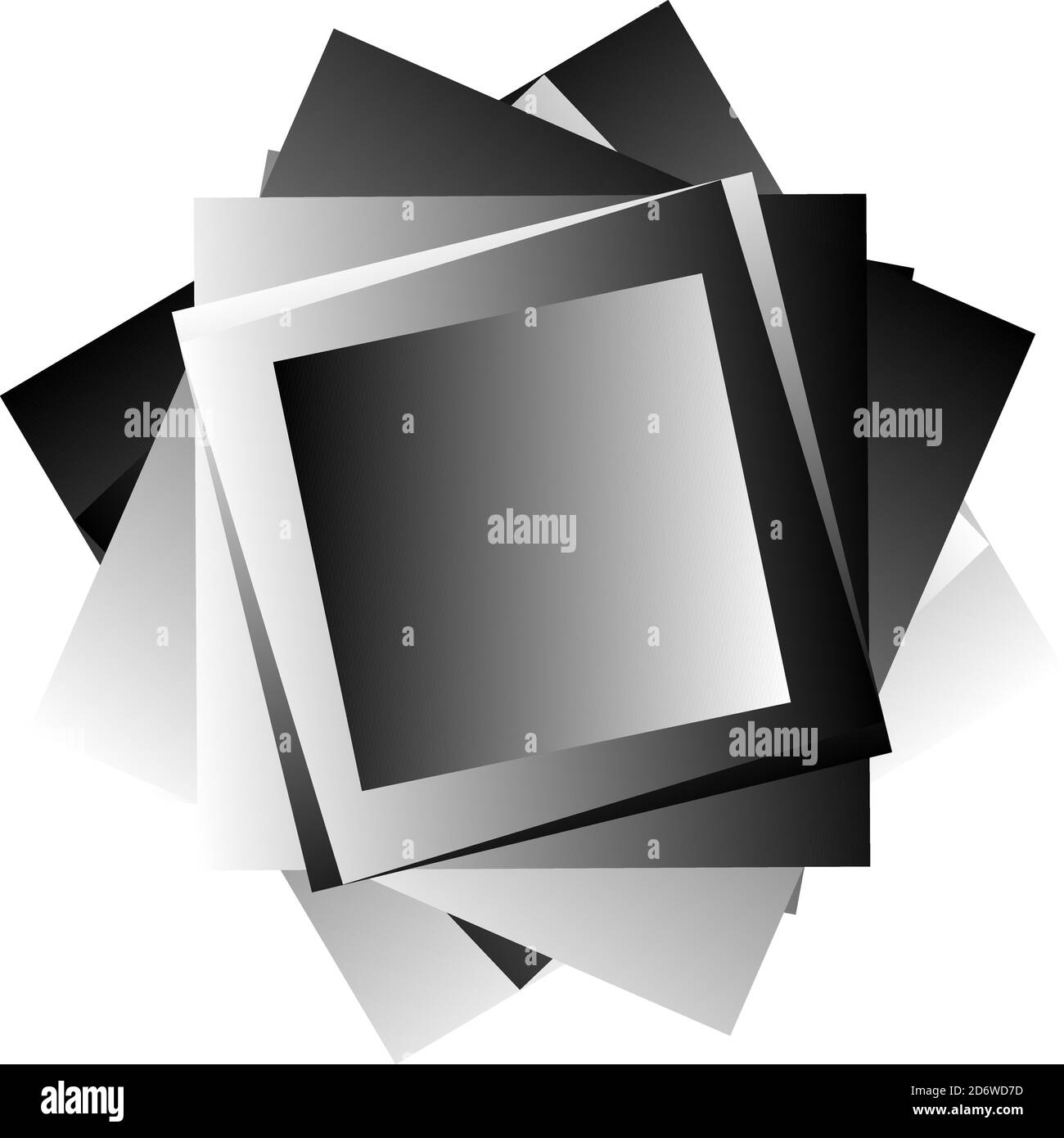 Randxom rotated overlap chaotic Squares vector illustration. Squares spiral stack Stock Vector