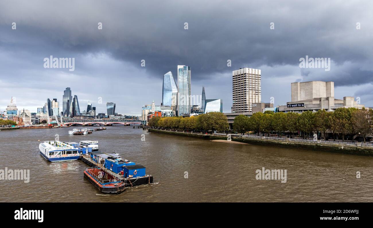 The City from Waterloo Bridge in a cloudy day London UK Stock Photo