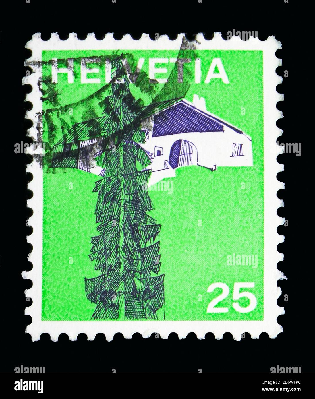 MOSCOW, RUSSIA - MAY 13, 2018: A stamp printed in Switzerland shows Saignelegier (Bern), Landscapes serie, circa 1973 Stock Photo