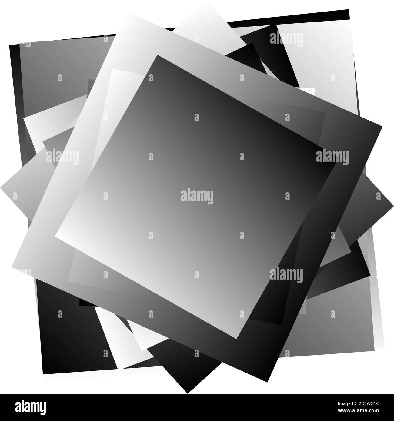 Randxom rotated overlap chaotic Squares vector illustration. Squares spiral stack Stock Vector