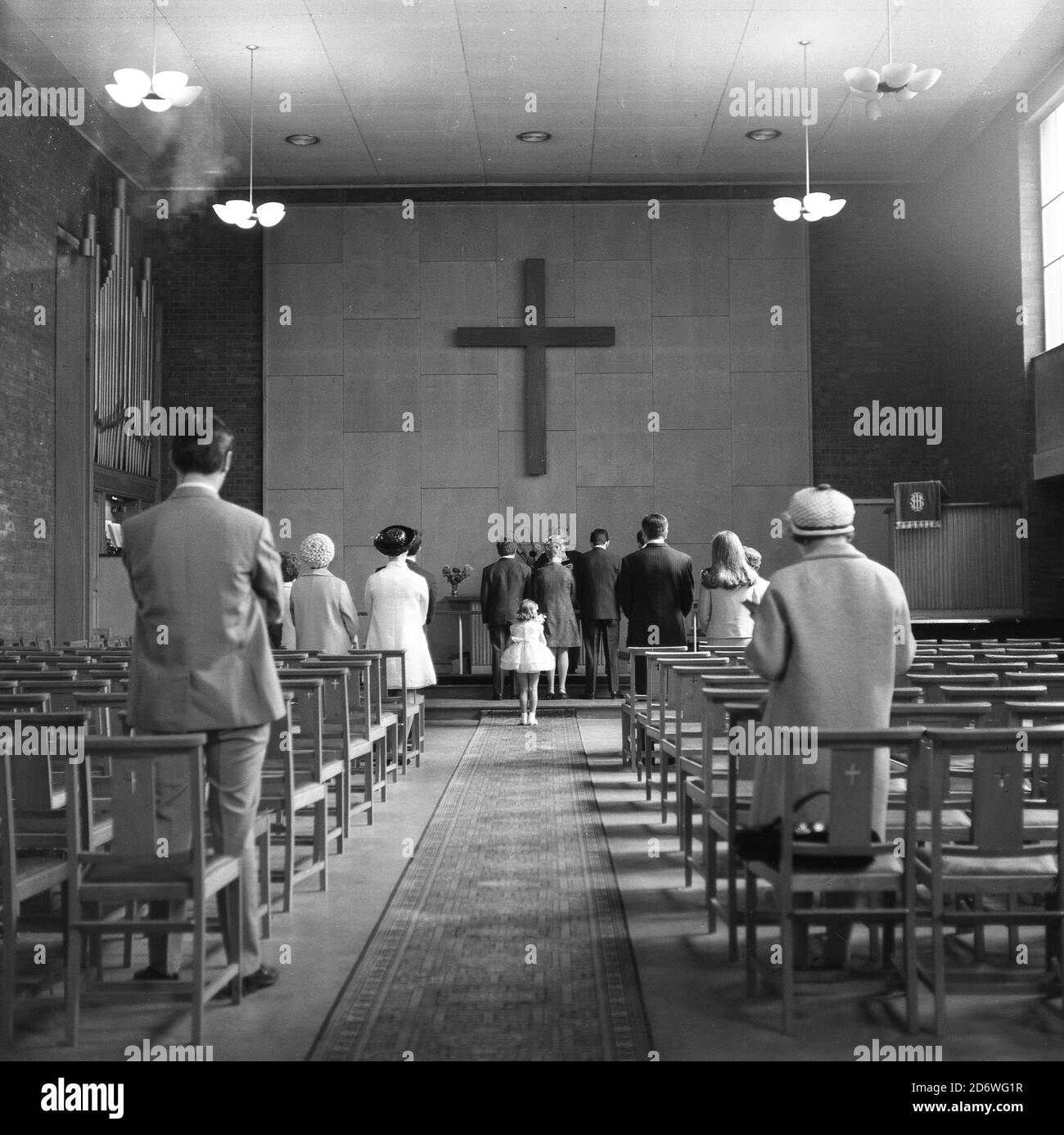 1970s, historical, at the altar of a modern methodist church, a small wedding service taking place, Southeast London, England, UK. Stock Photo