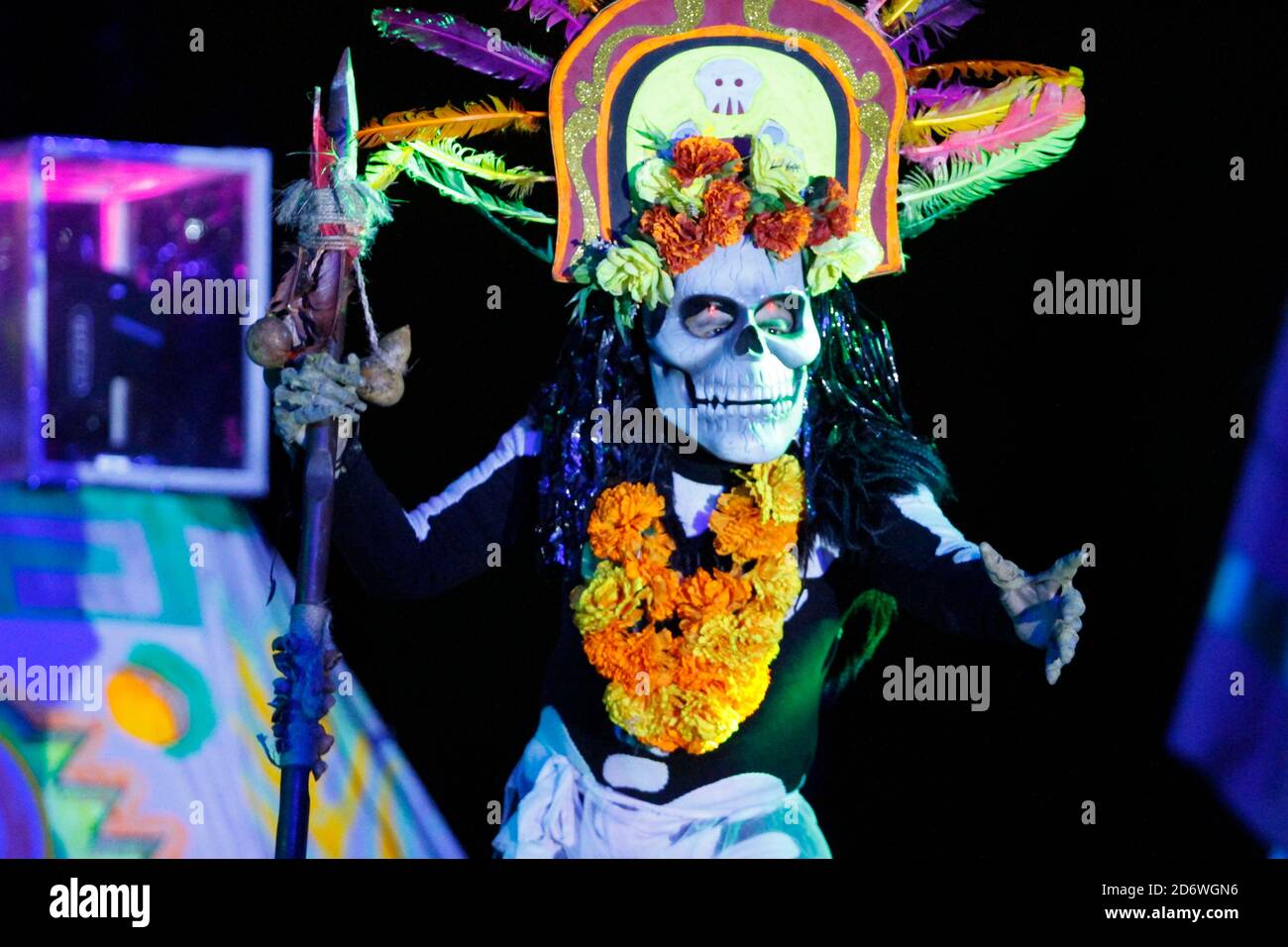 Non Exclusive: MEXICO CITY, MEXICO - OCTOBER 18: A person performs during the show of the Legend of the weeping woman (La llorona), who is a pre-hispa Stock Photo