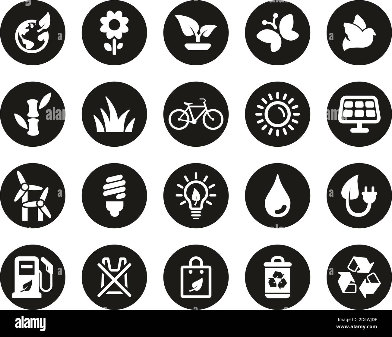 Ecology Or Eco Friendly Icons White On Black Flat Design Circle Set Big Stock Vector