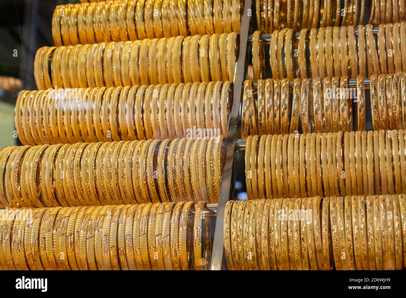 Display of of golden bracelets examples of Turkish jewelry Stock Photo Alamy
