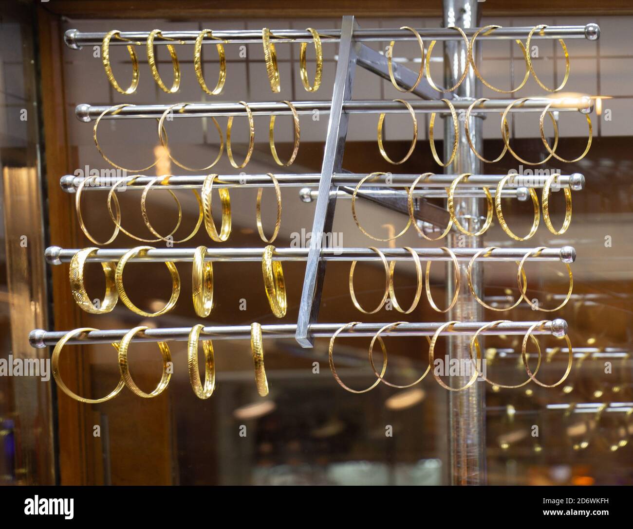 Display of of golden bracelets examples of Turkish jewelry Stock Photo Alamy