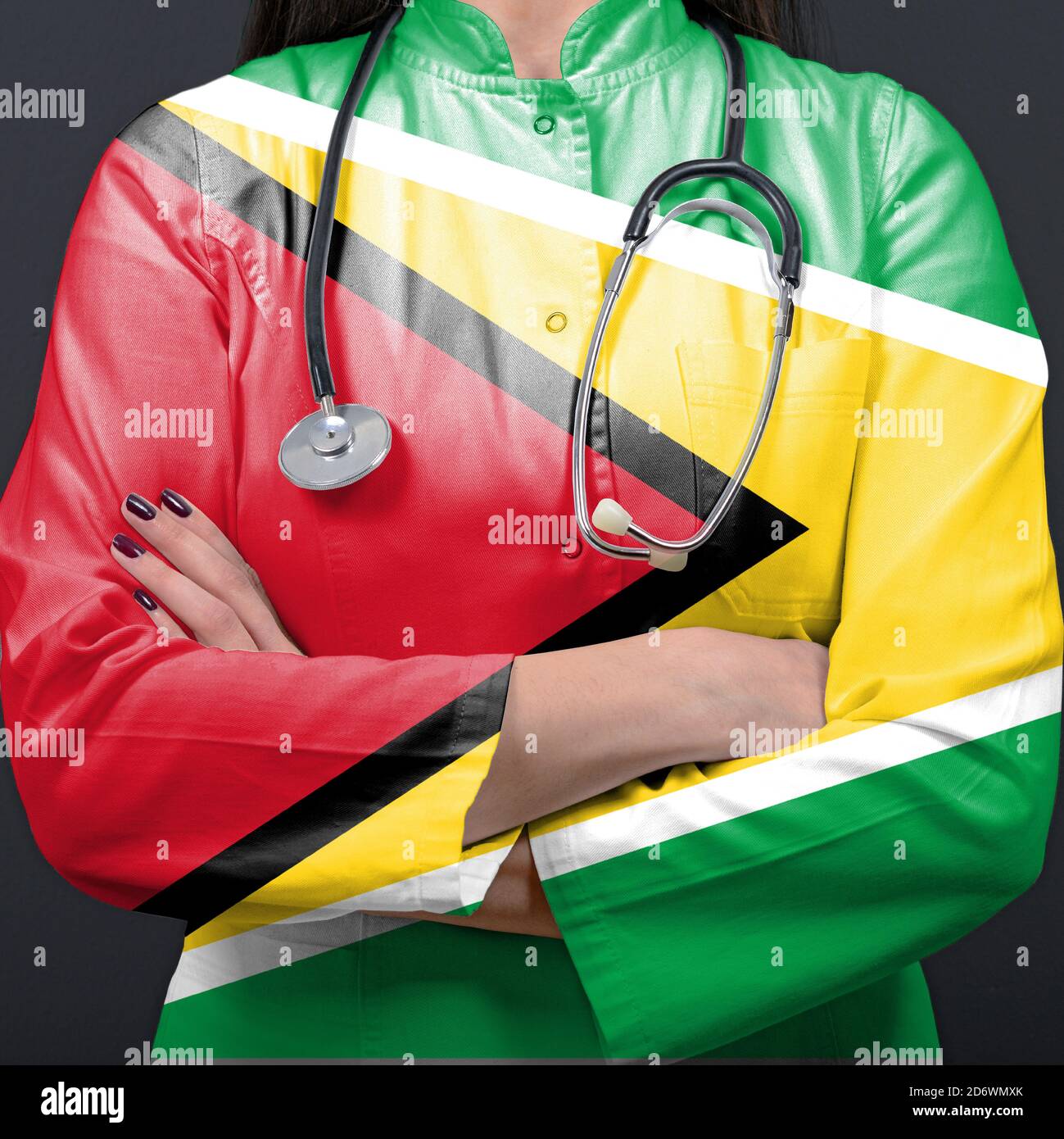 Doctor representing healthcare system with National flag of Guyana