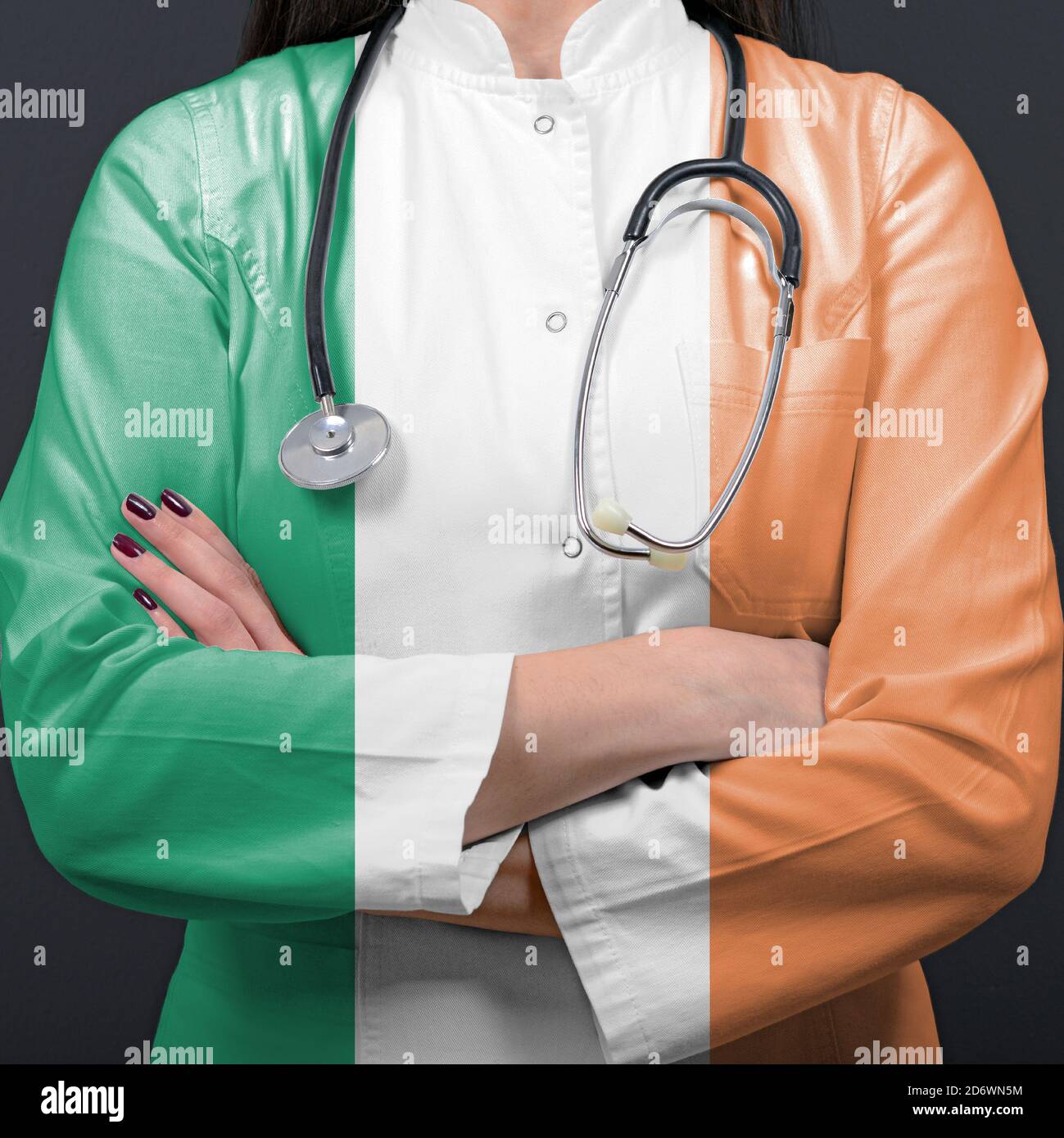 Doctor representing healthcare system with National flag of Ireland