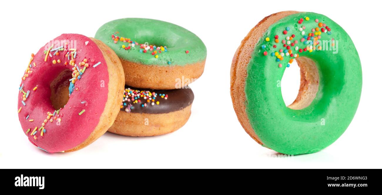 three glazed donut isolated on white background Stock Photo - Alamy