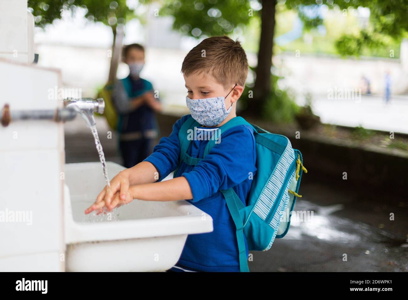 School after confinement during the Covid-19 pandemic, Dordogne, France. Stock Photo