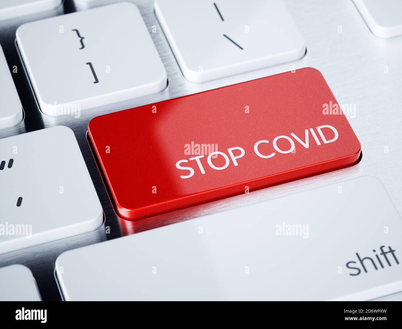 Keyboard with red stop covid key. 3d rendering illustration Stock Photo