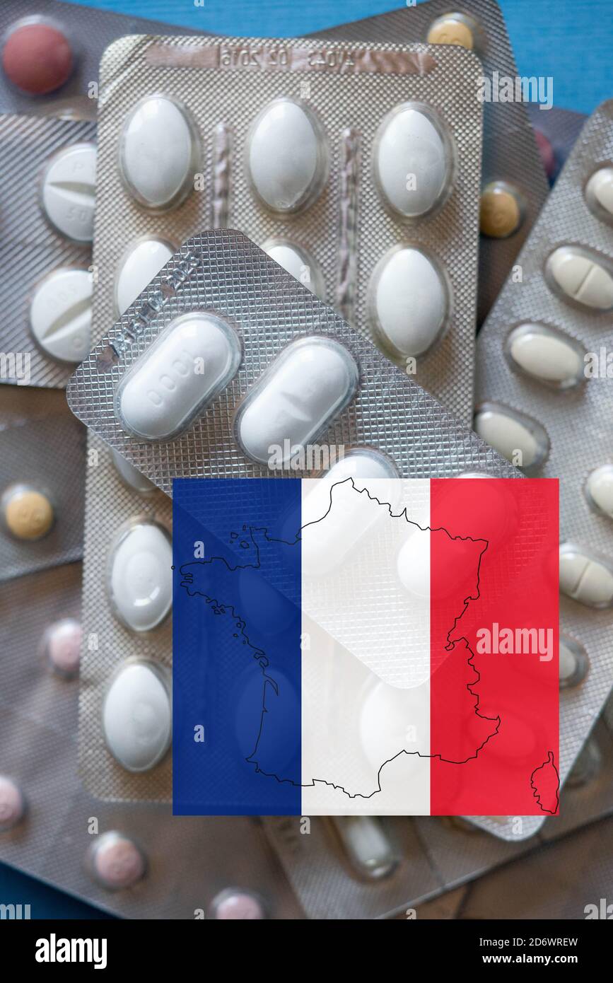 Illustration on the manufacture of medicines in France. Stock Photo