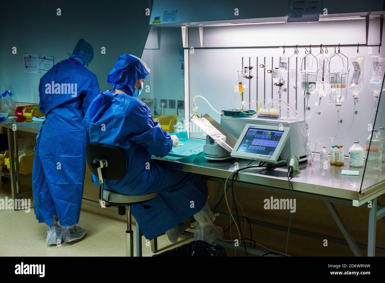 Automated preparation of parenteral nutrition mixtures for neonatal departments. Bordeaux CHU pharmacy - Pellegrin Hospital Group, France. Stock Photo