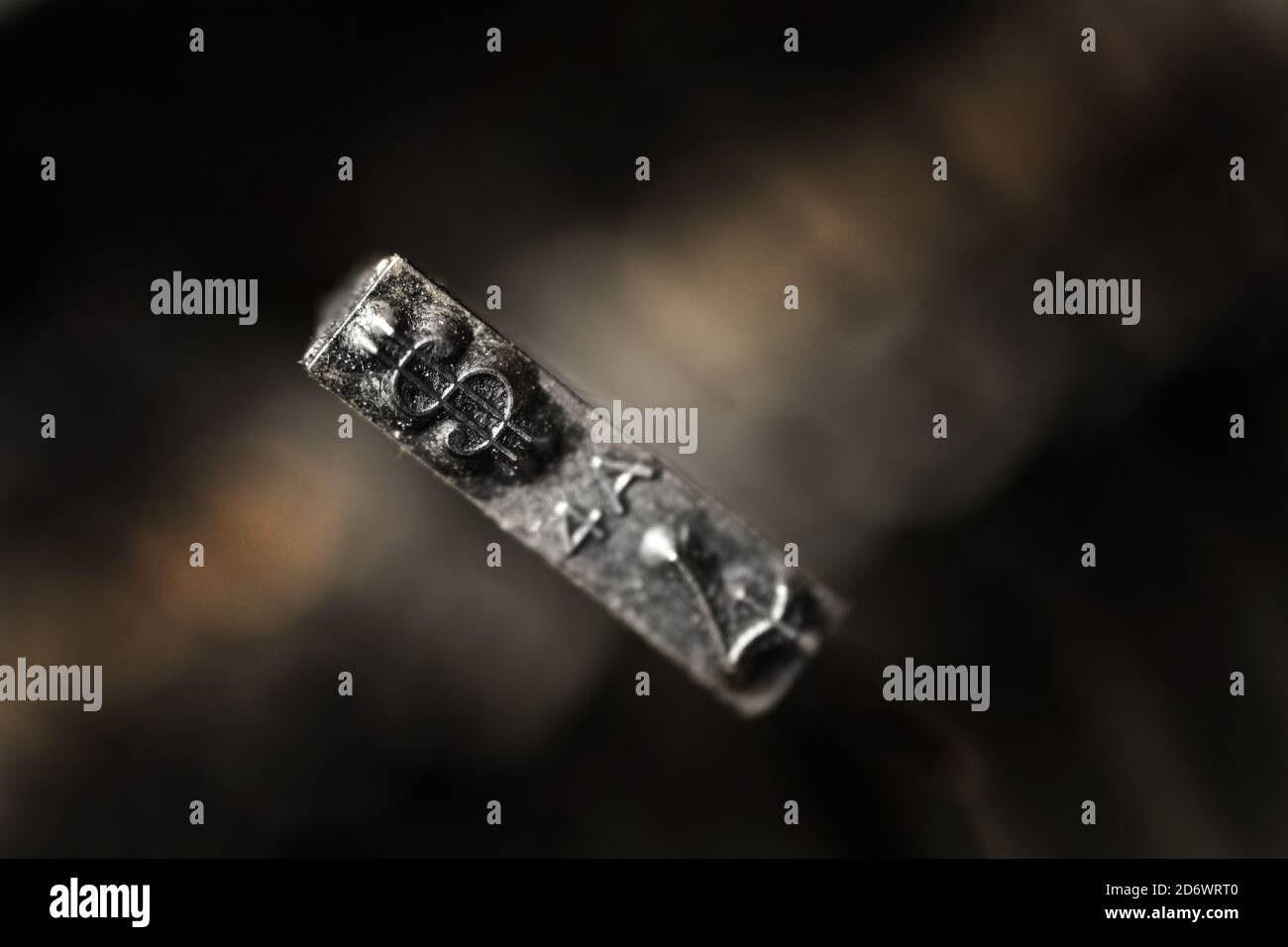 Detail closeup of old typewriter striker keys for writing communication