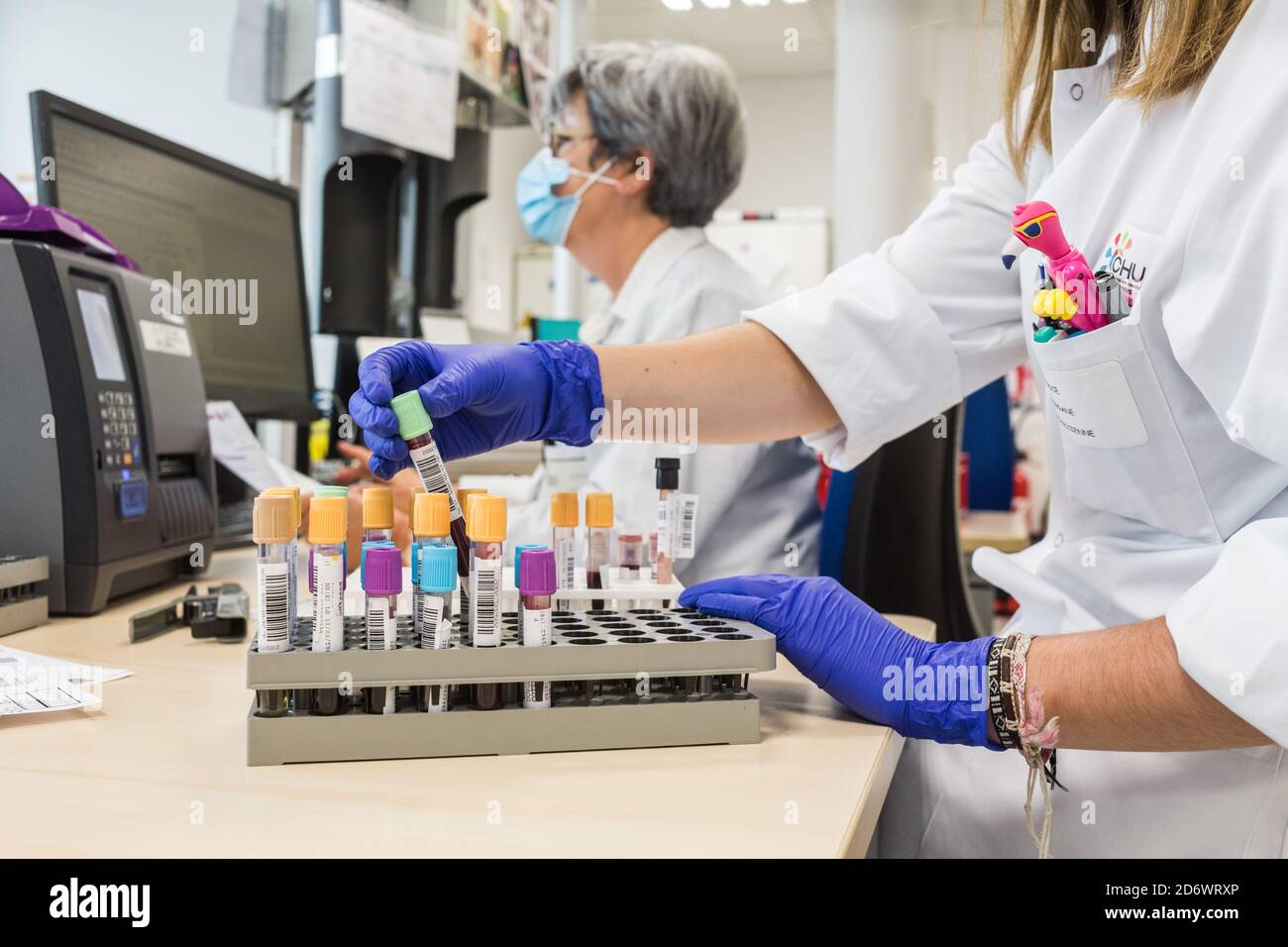 Blood samples in a medical laboratory of Limoges hospital, France. Stock Photo