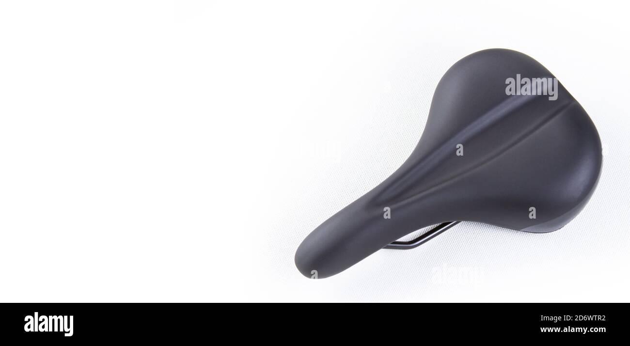 Bicycle saddle on white background, top view close up Stock Photo