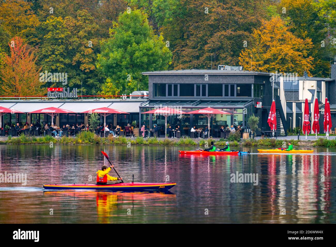 Lake Baldeney in Essen, a reservoir of river Ruhr, restaurant Café  Extrablatt, autumn, NRW, Germany Stock Photo - Alamy