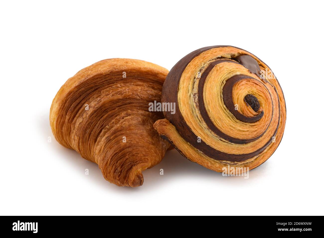 Fresh croissants with chocolate isolated on white Stock Photo