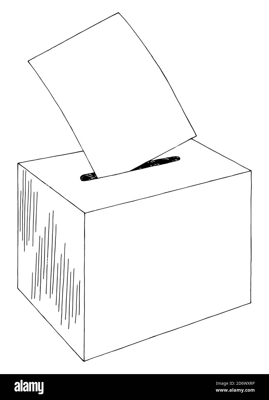 Vote bulletin put into ballot box elections graphic black white isolated sketch illustration vector Stock Vector