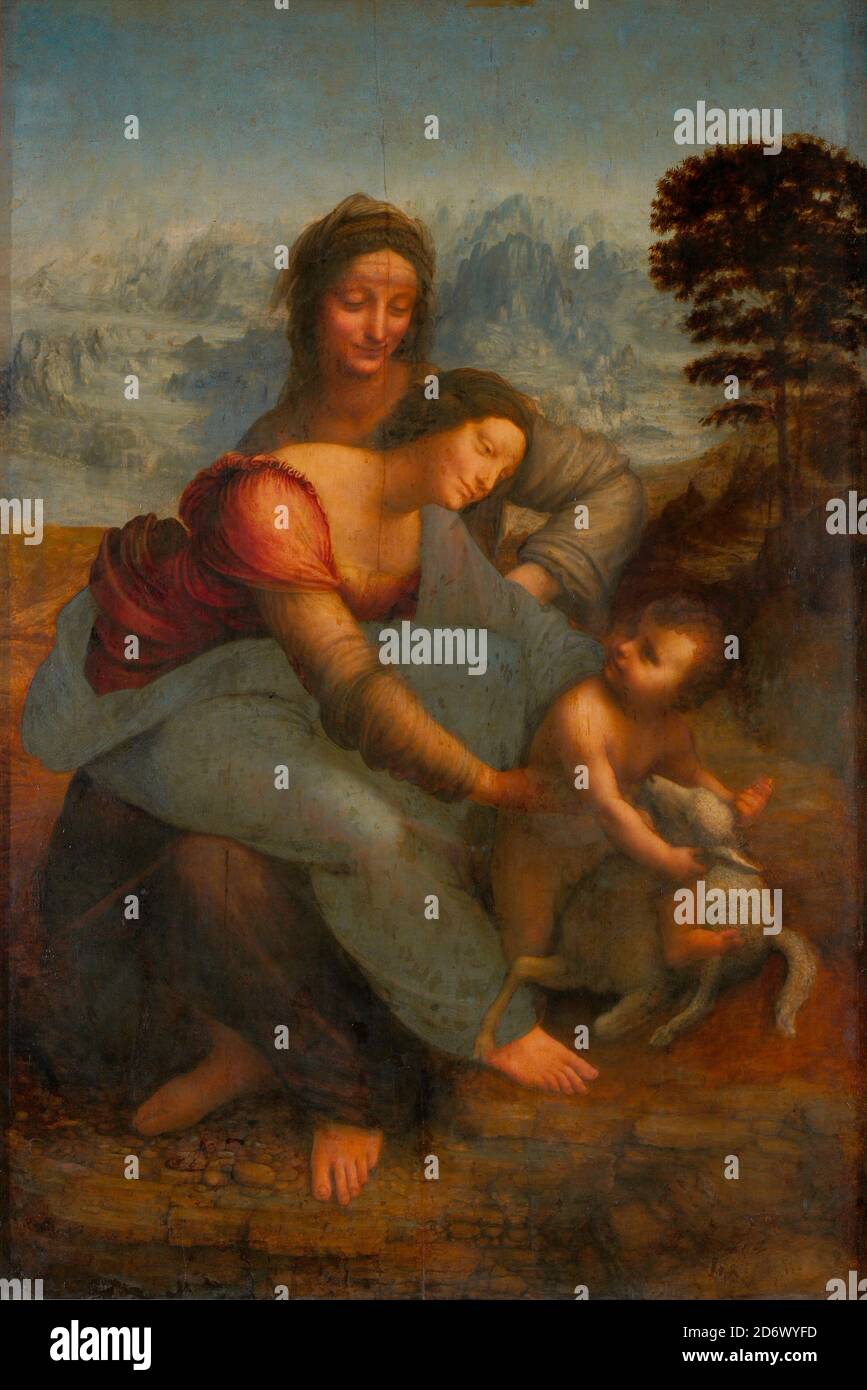 Title: Virgin and Child with St. Anne Creator: Leonardo Da Vinci Date:  c.1510  Medium: oil on panel Dimensions: 168 x 130 cms Location: Louvre, Paris Stock Photo