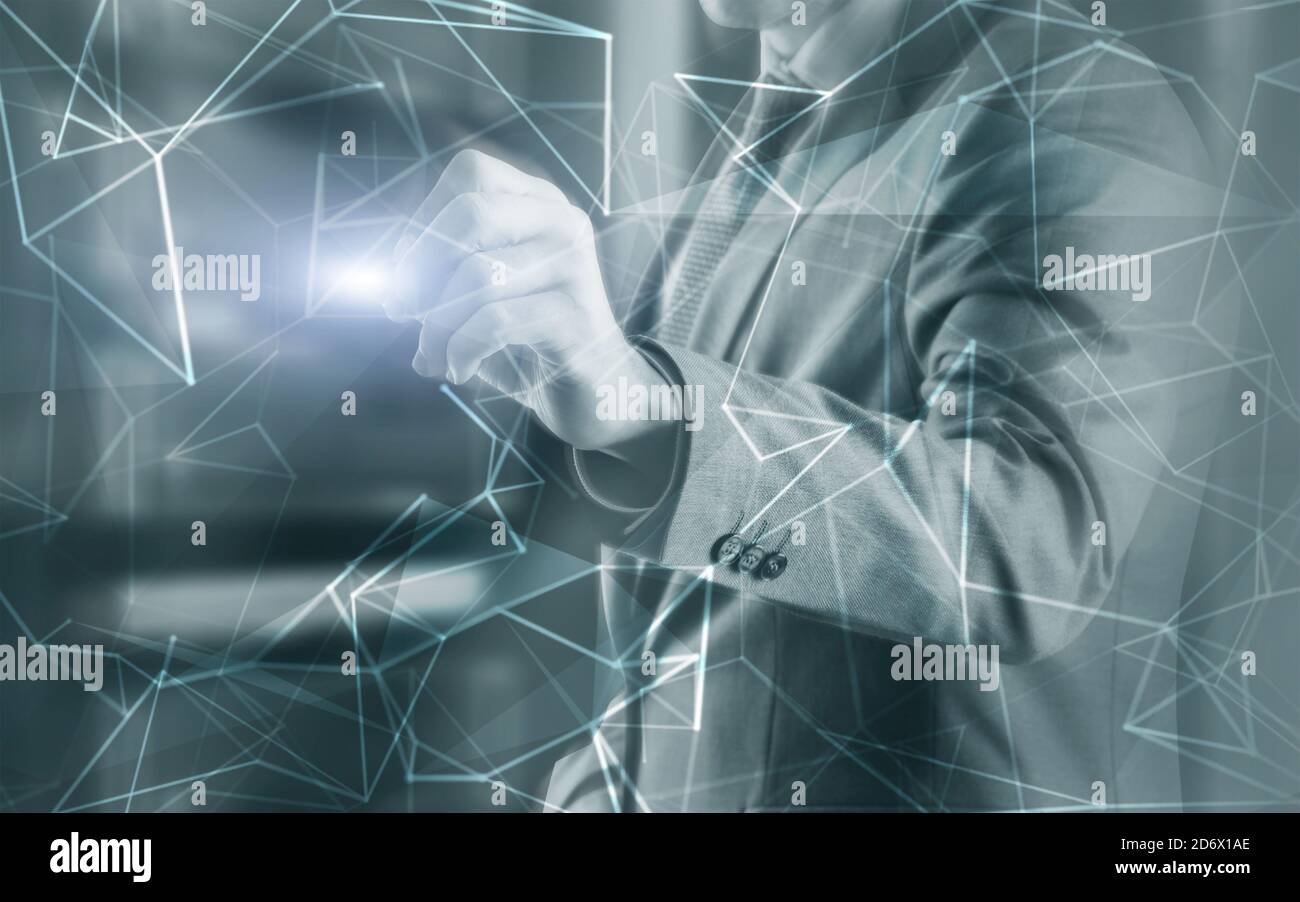 Concept of Network internet communication. 3d line. Engineer in the ...