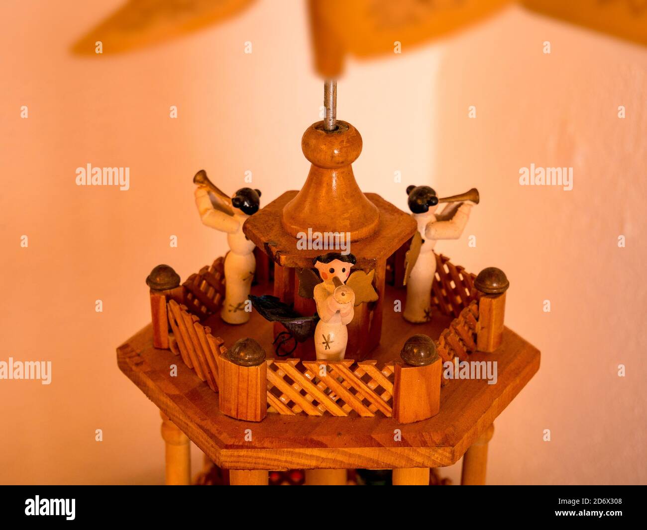 Angels at the top of the Christmas candlestick pyramid Stock Photo