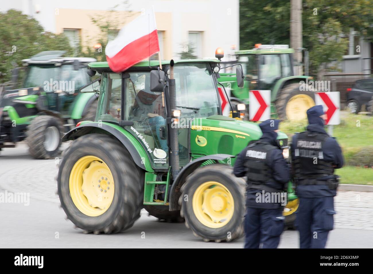 Polish farmers anti-government protest against legislation that would ban fur farms, religious slaughter for export and the use of animals for enterta Stock Photo