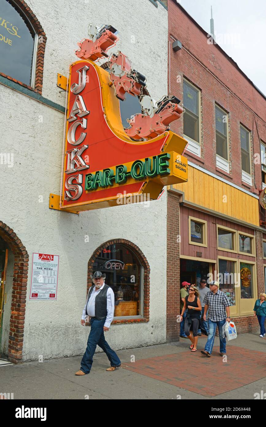 Bars on historical Broadway in downtown Nashville, Tennessee, USA