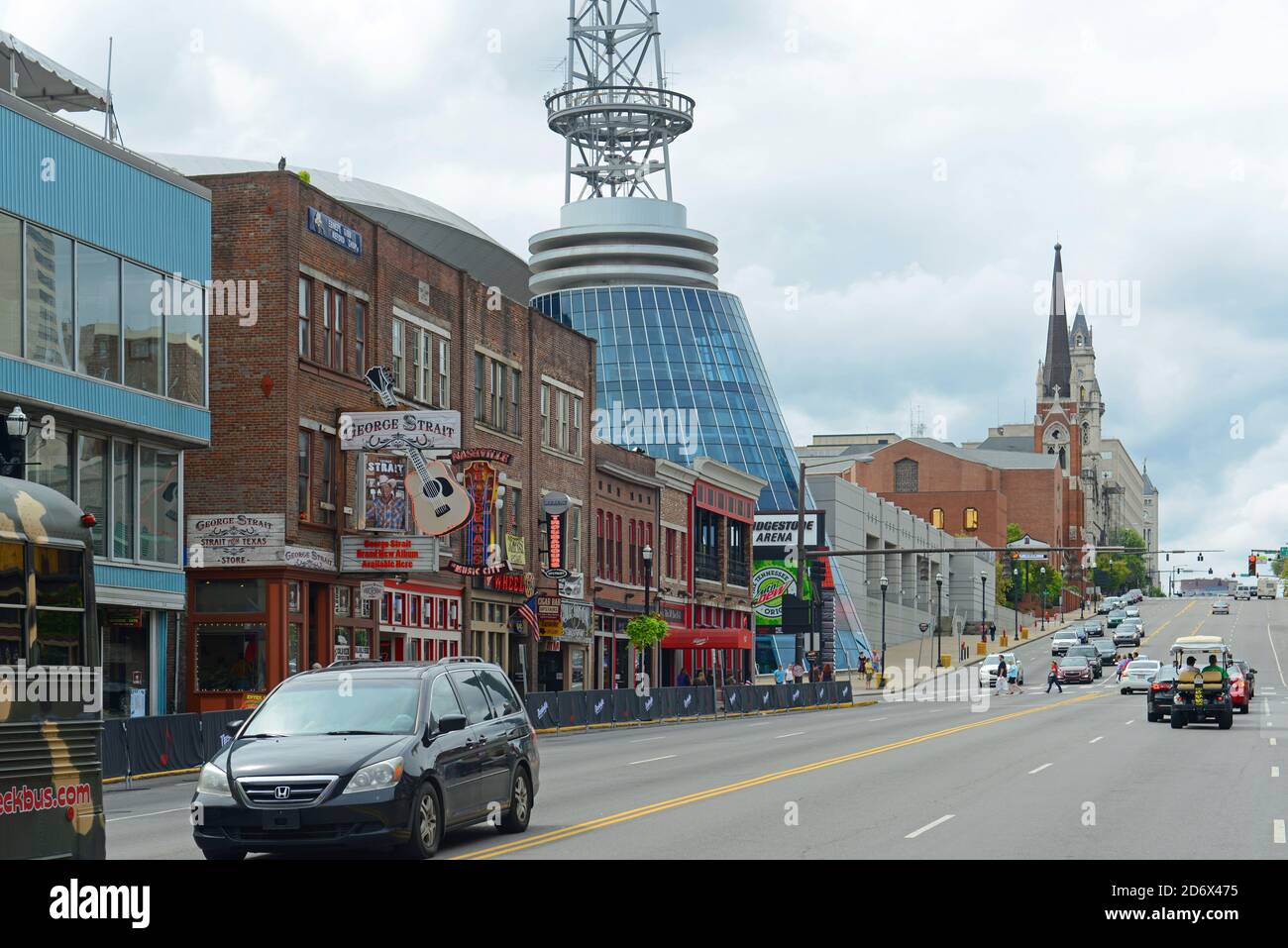 Bars on historical Broadway in downtown Nashville, Tennessee, USA