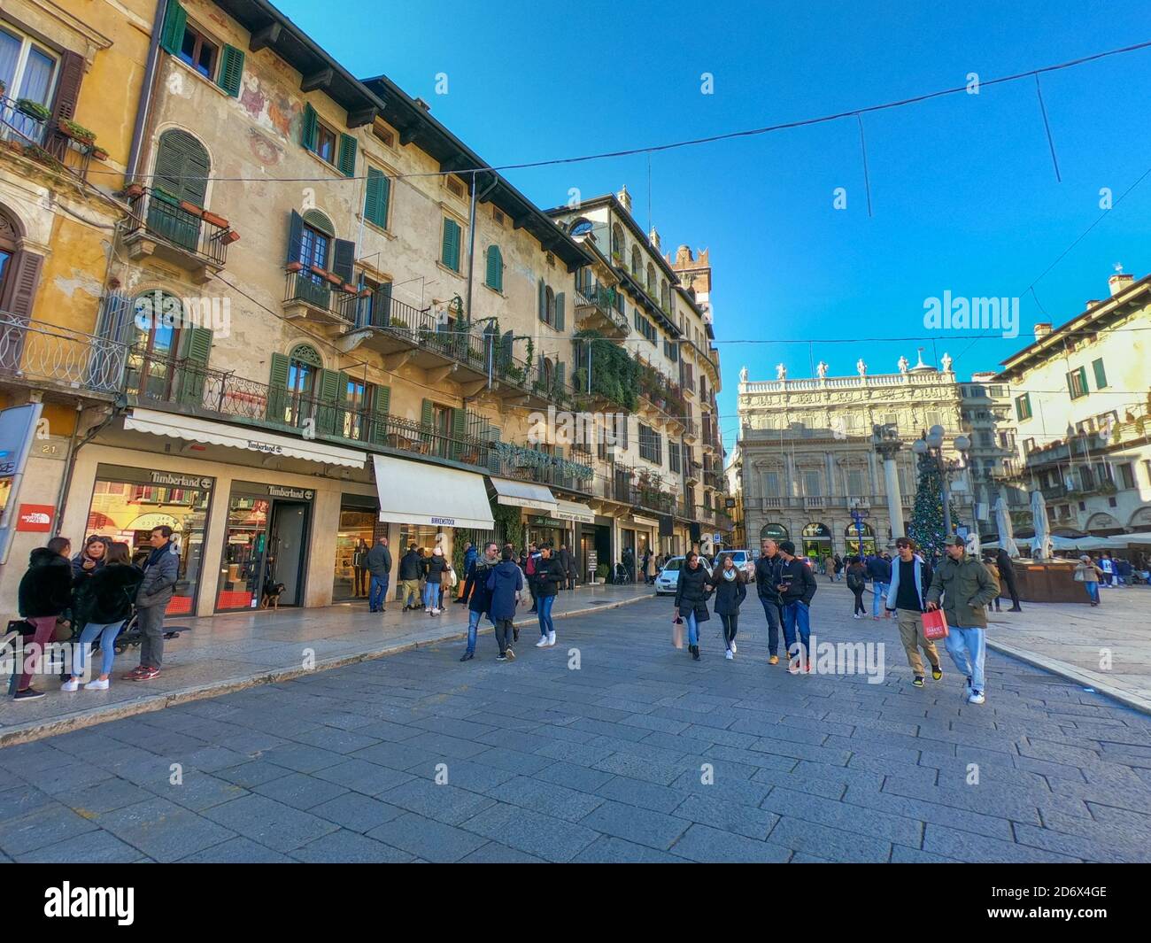 VERONA - ITALY January 5, 2020: The fascinating historic buildings of the  city of Verona, piazza delle Erbe is a square in Verona, northern Italy  that Stock Photo - Alamy