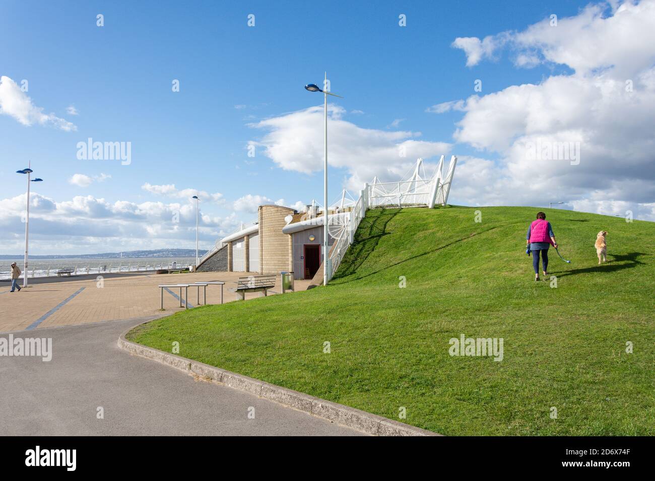 Aberavon Beach promenade and Teletubbie Hill, The Princess Margaret Way, Port Talbot, Neath & Port Talbot County Borough, Wales, United Kingdom Stock Photo